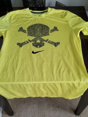 Nike Neon Yellow Short Sleeve Tee with Black Skull Graphic